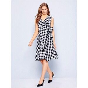 Calvin Klein Gingham Dress 6 Black White New Fit Flare Rockabilly Feminine Retro